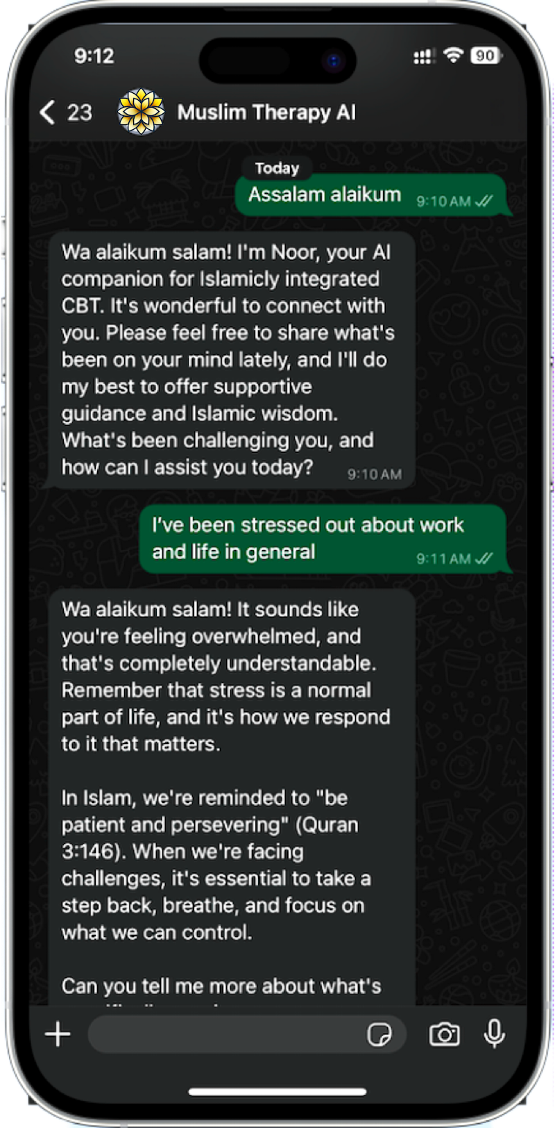 Muslim Therapy AI Chat Interface